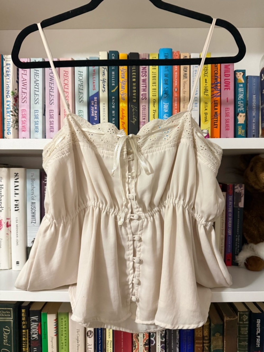 American Eagle Outfitters Cream Eyelet Trim Tank